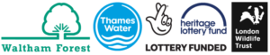 Walthamstow Wetlands partnership logos - LB Waltham Forest, Thames Water, Heritage Lottery Fund, London Wildlife Trust