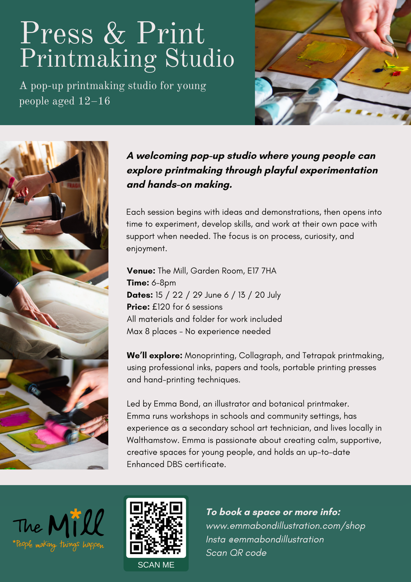 Press & Print: Pop-Up Printmaking Studio for young people. 6 week course (12-16years)